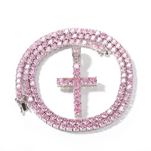 Pink Bling Cross Necklace